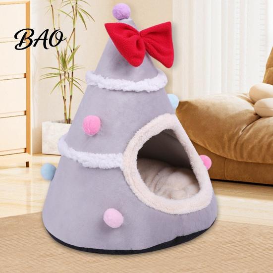 Cute Christmas Tree Pet Bed Cat Bed, Plush Cave with Removable Cushion, Non-slip Warm Sleeping for Cats Bottom, Cozy House Indoor Kittens Winter