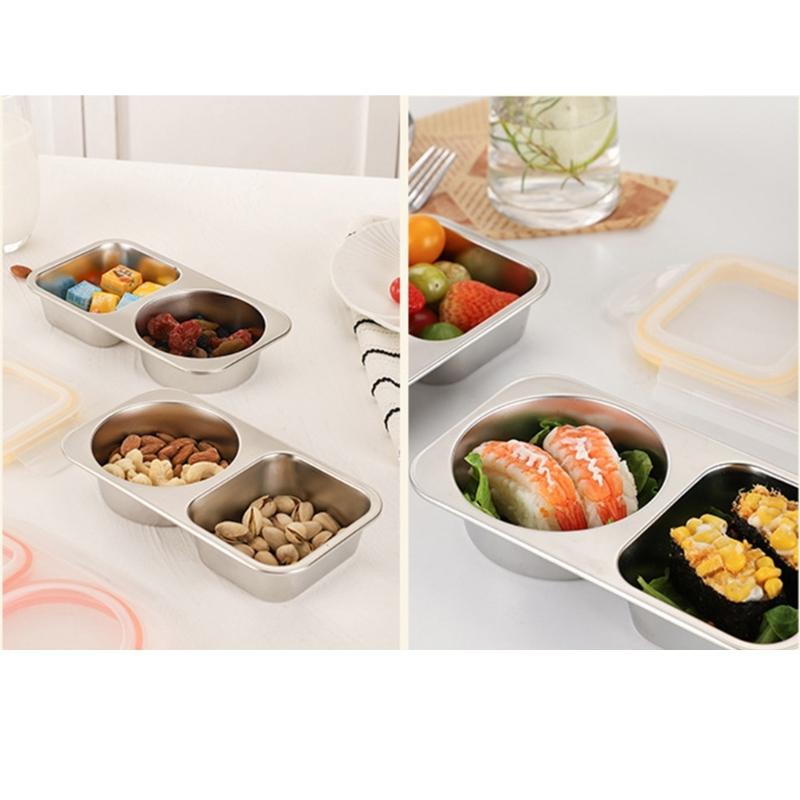 Stainless Steel Meal Preparation Container Double Compartments Lunch Holder For Offices Commutes And Outdoor Activity