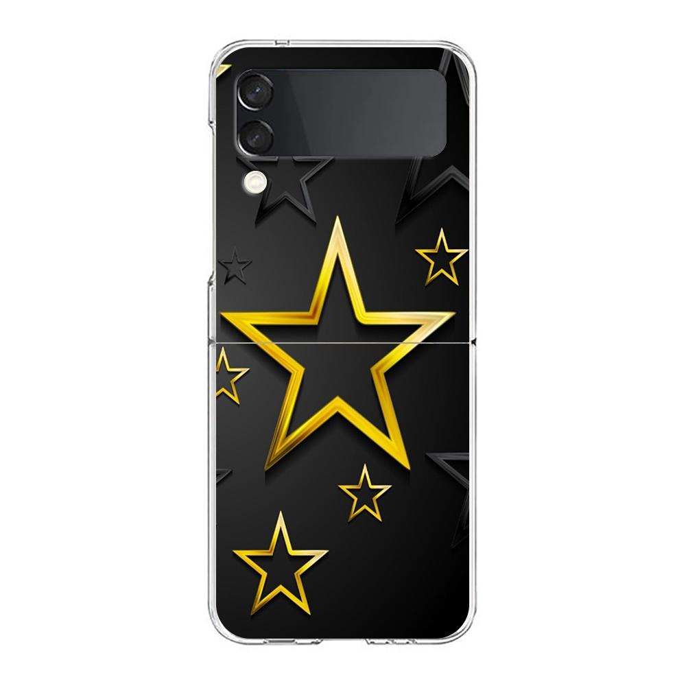 Phone Cover For Samsung Galaxy Z Flip 7 6 5 4 Case Transparent For Samsung Z Flip 3 Hard PC Bag Silver Five-Pointed Star Pattern