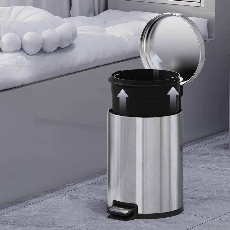 Stainless Steel Trash Can Toilet Waste Bins Kitchen Round Large Luxury Litter Bin Household Food Garbage Disposal Container