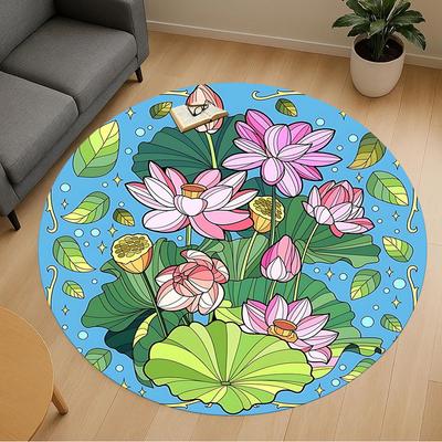 1pc Lotus Flower Leaves Round Chair Mat Office Area Rug - Non-Slip, Floor Mat for Office, Bedroom, and Indoor Decor P127102