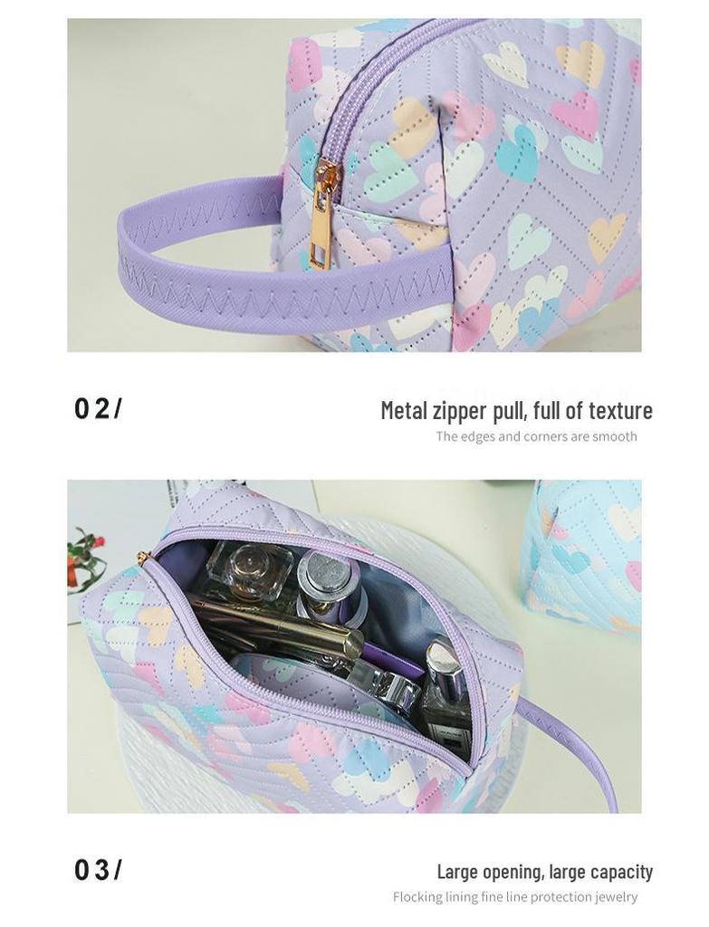 Heart Print Makeup & Toiletry Bag - Portable, Large Capacity, Multiple Colors