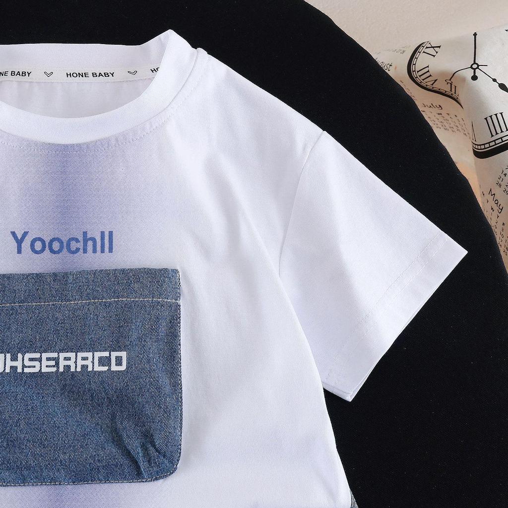 Boys' 2026 Trendy Summer Letter Patch Two-Piece Outfit