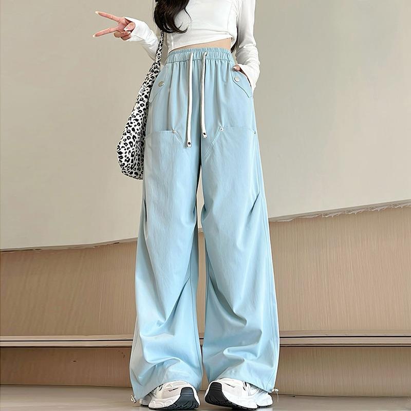 Paratrooper Overalls Children's Summer Thin High-waisted Retro Straight-leg Sweatpants Outdoor Quick-drying Wide-leg Trousers