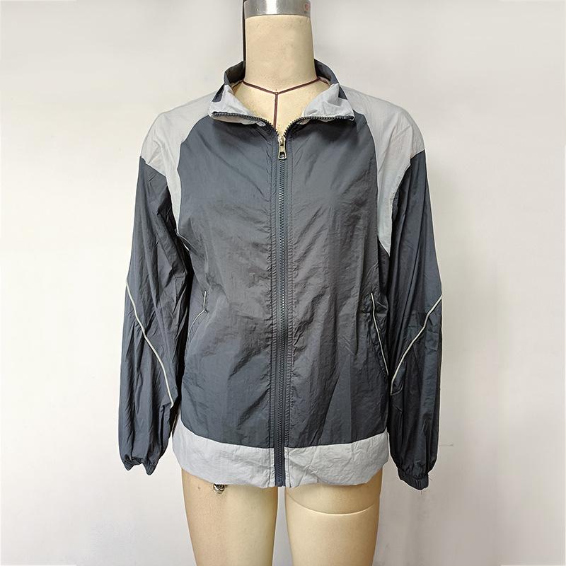 Women's Casual Autumn Clashing Colour Splicing Lapel Long Sleeve Sun Protection Jacket