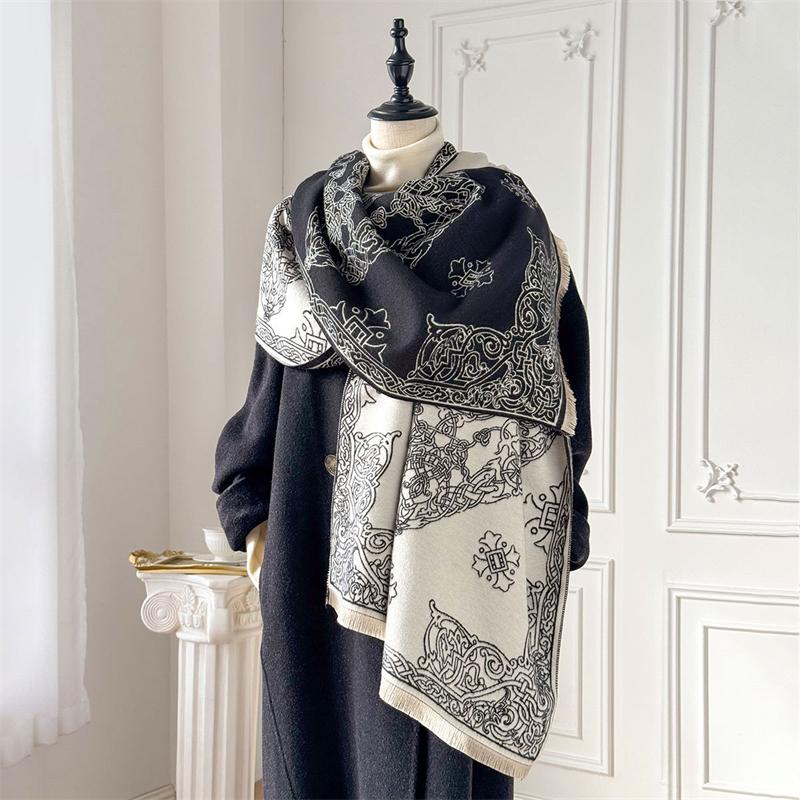 Winter Cashmere Scarf for Women Luxury Warm Shawl Floral Print Windproof Cape Pashmina Handerchief Designer Female Scrarf
