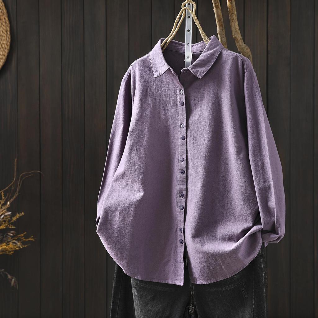 Women's Artistic Solid Purple Cotton Shirt - Spring 2026 Collection