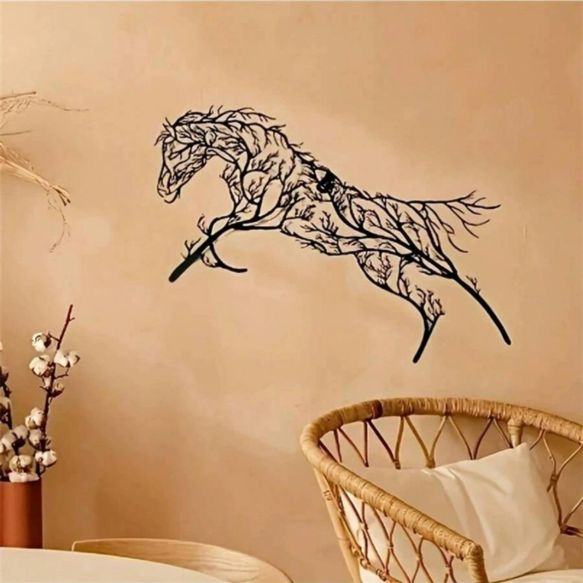 

Geometric Horse and Tree Decor, Metal Wall Art Home Office Decoration Entryway Bedroom Living Room Décor, Wall Hangings, Horse Sign, Farmhouse Décor чёрный