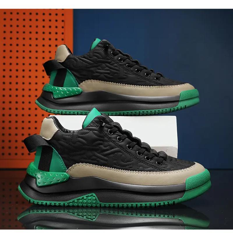 Scarpe Casual da Uomo alla Moda Primavera Autunno Contrasto di Colore Rialzate Scarpe da Skateboard con Fasce alla Moda Stivali da Esterno di Alta Qualità Stile Britannico