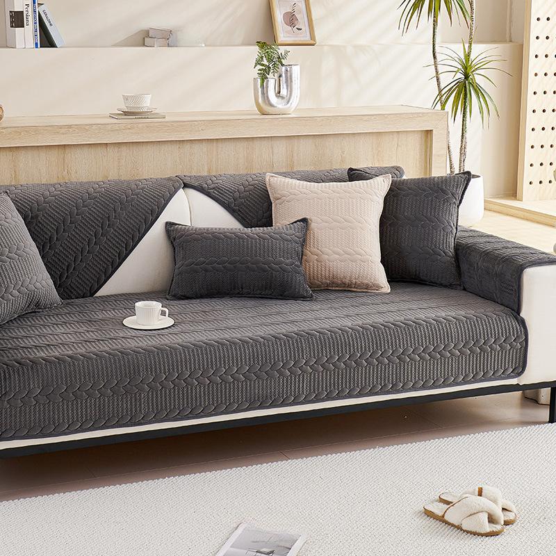 Cream Style Short Plush Sofa Cushion Solid Color Non-Slip Leather Sofa Cover Modern Simple Sofa Cloth Autumn and Winter