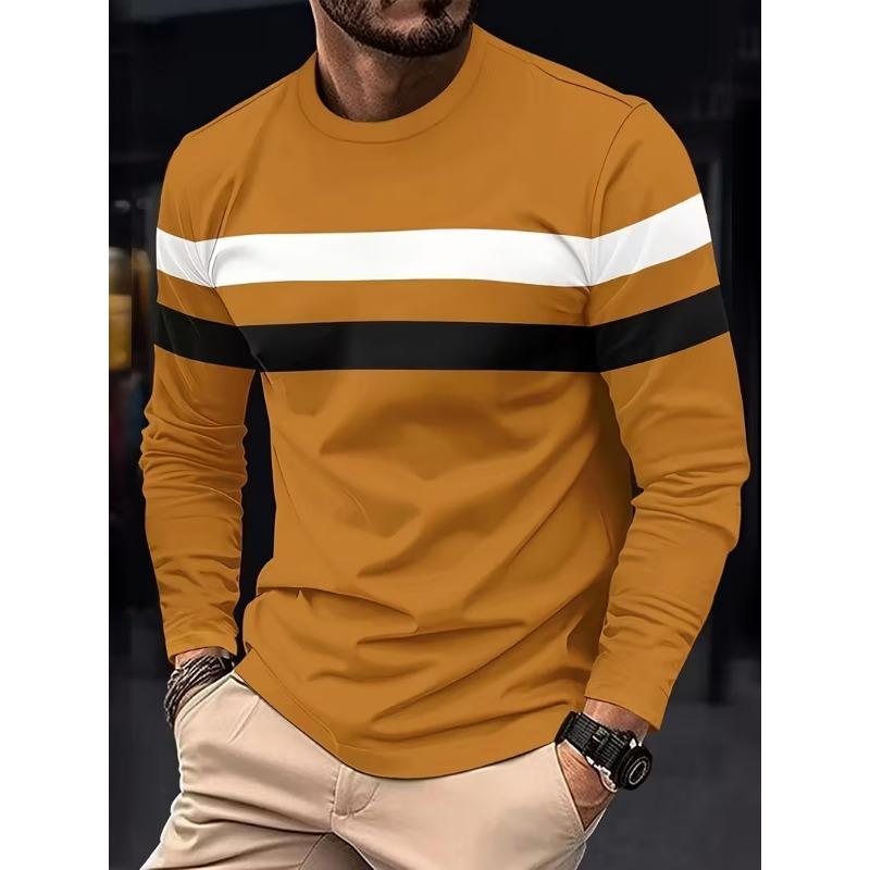 2026 Simple Men's Stripe T-shirt Autumn Outdoor Casual Men's Long Sleeve Top Oversized RCrew Neck Long-sleeved T Shirt For Men