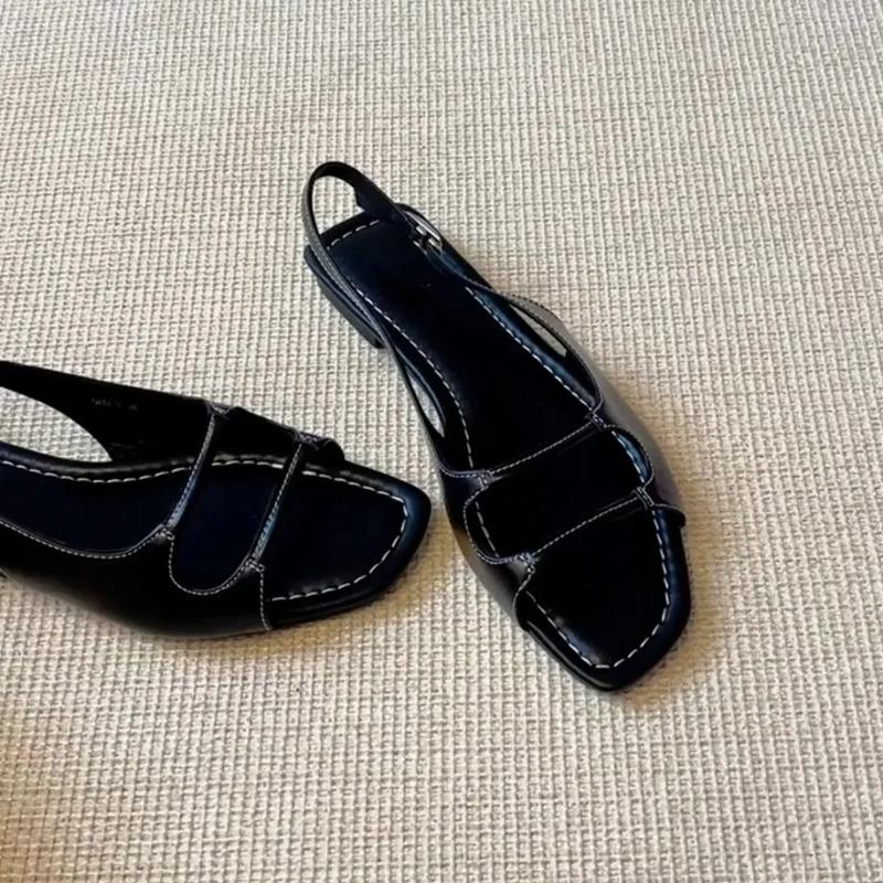 Fashion Women's Sheepskin Flat Bottom Open Toe Sandals Summer Outdoor Wear Simple Holiday Beach Sandals Roman Slippers