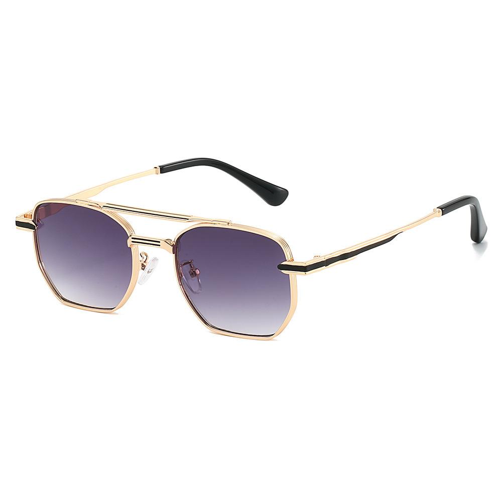 New square metal fashion sunglasses, European and American retro pilot double beam simple and versatile sunglasses
