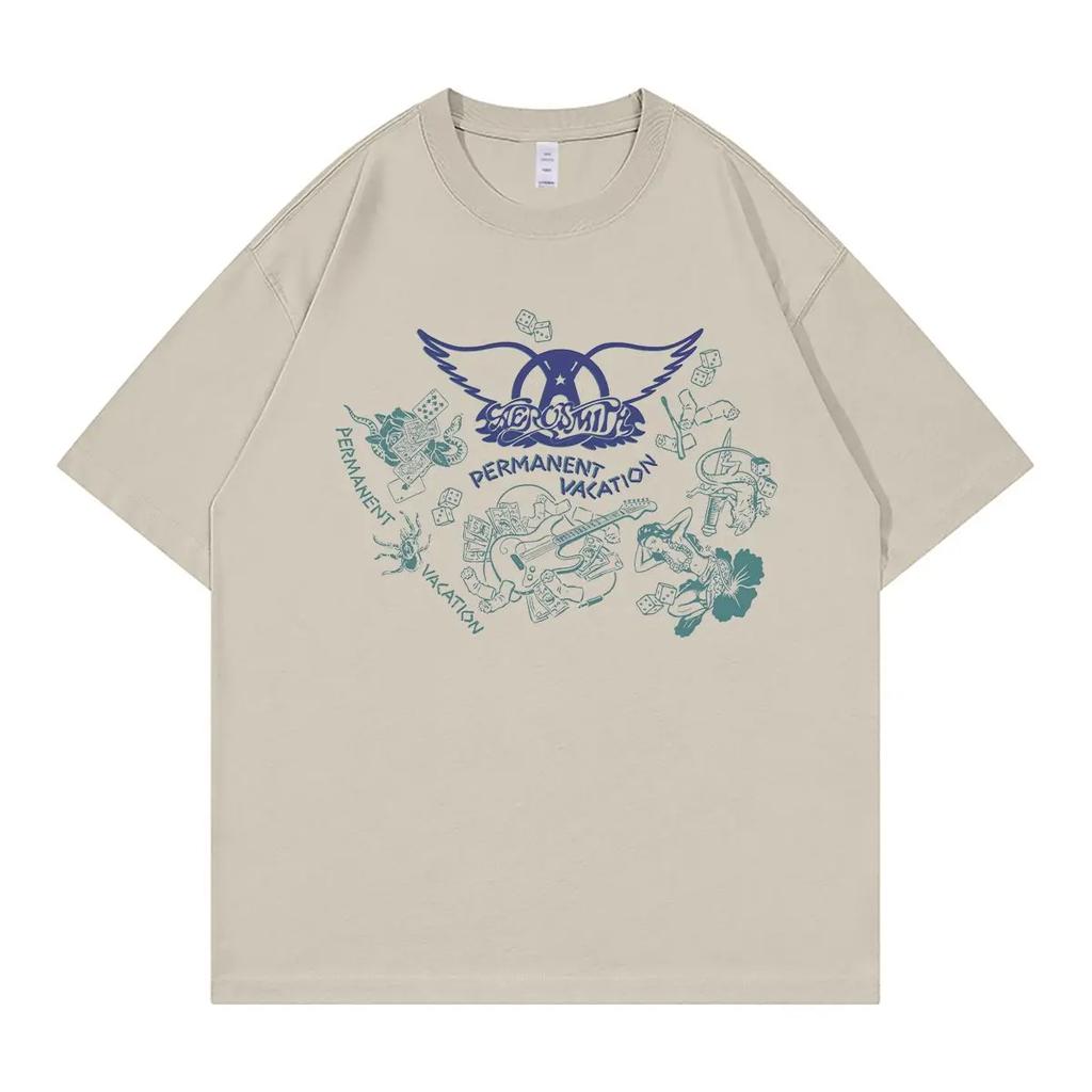 Aerosmith Band Vintage American Men's and Women's Street Casual VTG Shoulder Loose Crew Neck Rock Short Sleeve T-Shirt