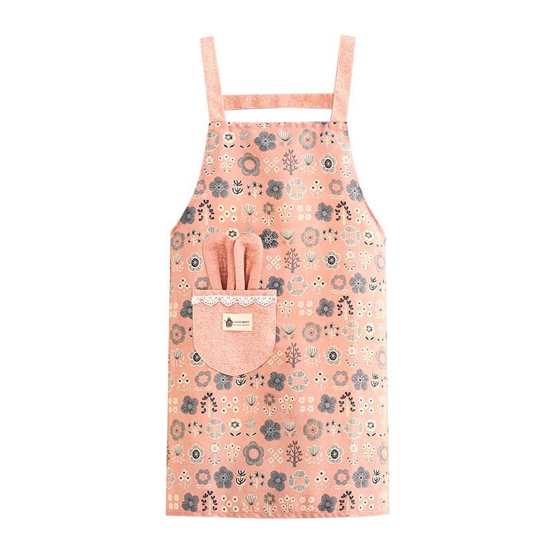 Cotton Canvas Apron With Sleeves Kitchen Cooking Floral Print Adult Chef Bib Lightweight Stain-Resistant