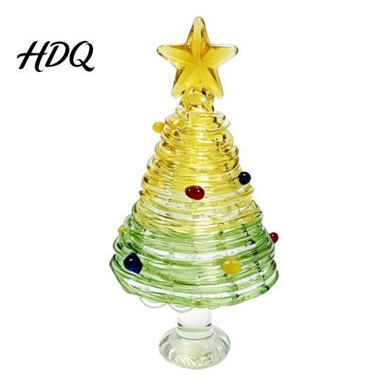 Small Christmas Ornament for Desk Glazed Tree Figurine Colorful Miniature Xmas Decor Handcrafted Glass Craft Display Table Centerpiece Home
