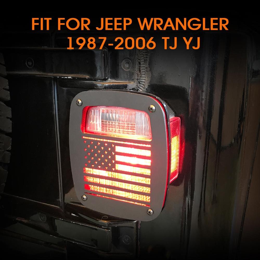 For Jeep Wrangler TJ YJ 1987-2006 Tail Lght Cover Frame Rear Lamp Hood Aluminum Protector Guard Shell U.S. Flag Shape Hollow Out