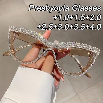 Lunettes de lecture œil de chat incrustées de diamants pour femmes, mode, grande monture, lunettes de lecture anti-lumière bleue, lunettes de vue, lunettes pour myopes
