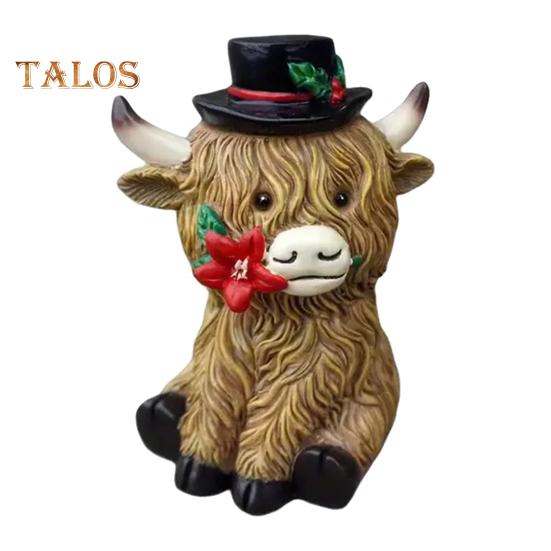 

Рождественская статуэтка коровы из смолы, украшение в виде коровы в горной местности, праздничная настольная статуэтка коровы в фермерском доме для украшения каминной полки стола A