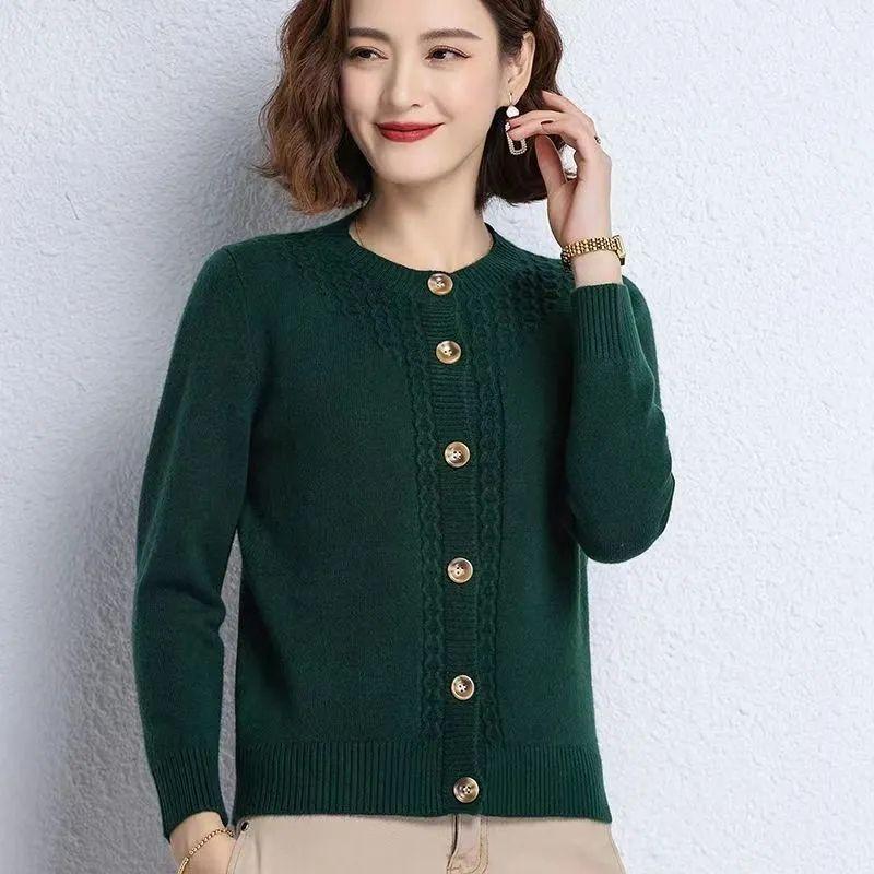 Stilig cardigan for kvinner høstklær elegant genserjakke løs rund hals strikket cardigan