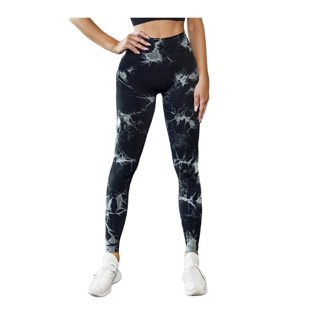 Colanti Fitness High Waist Shapewear Leggings Seamless Tie Dye Black Push Up Effect Yoga Tights