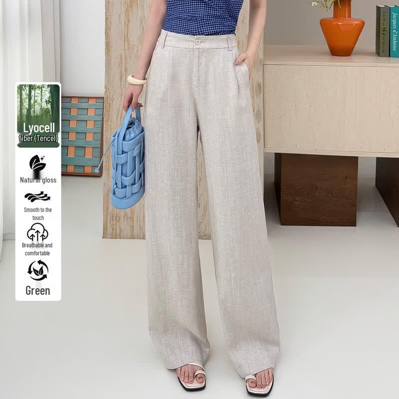 Women s High-Waist Lyocell Linen Straight Leg Casual Pants S