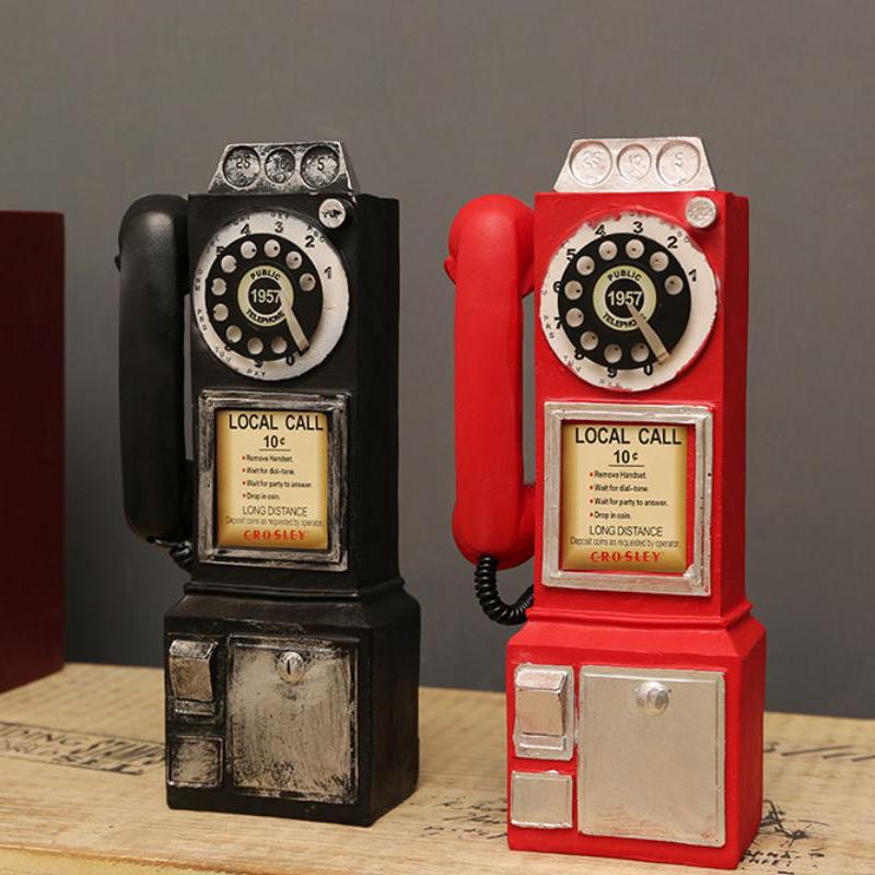Vintage Telephone Model Wall-Mounted Resin Booth Telephone Figurine Rotary Old-Fashioned Telephone Ornament Photography Props