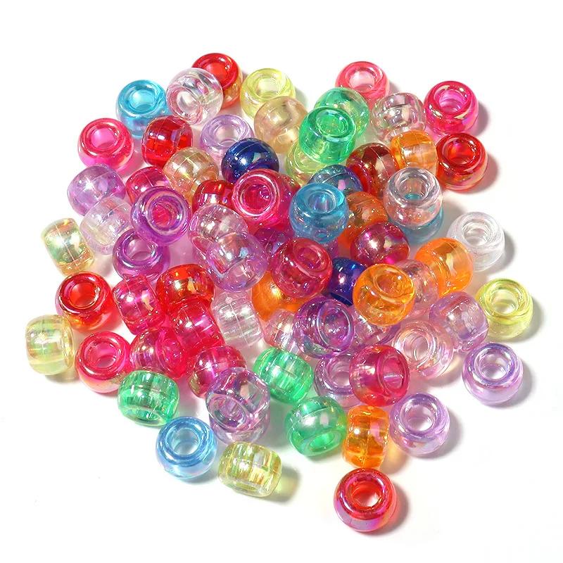 TX80 100pcs 6*9mm New Multiple Models Round Acrylic Exquisite Handmade Scattered Beads Big Hole Spacer Hair Bead Jewelry DIY