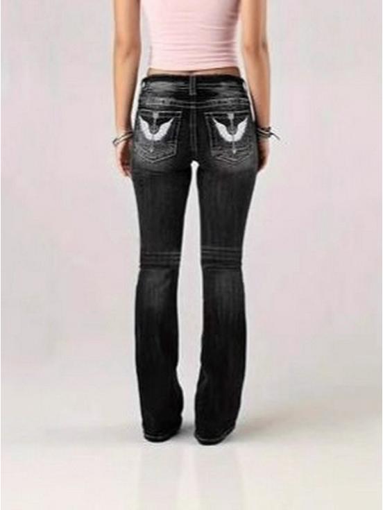 Dámské univerzální evropské a americké úzké rozšířené trendy dlouhé džíny jednobarevné