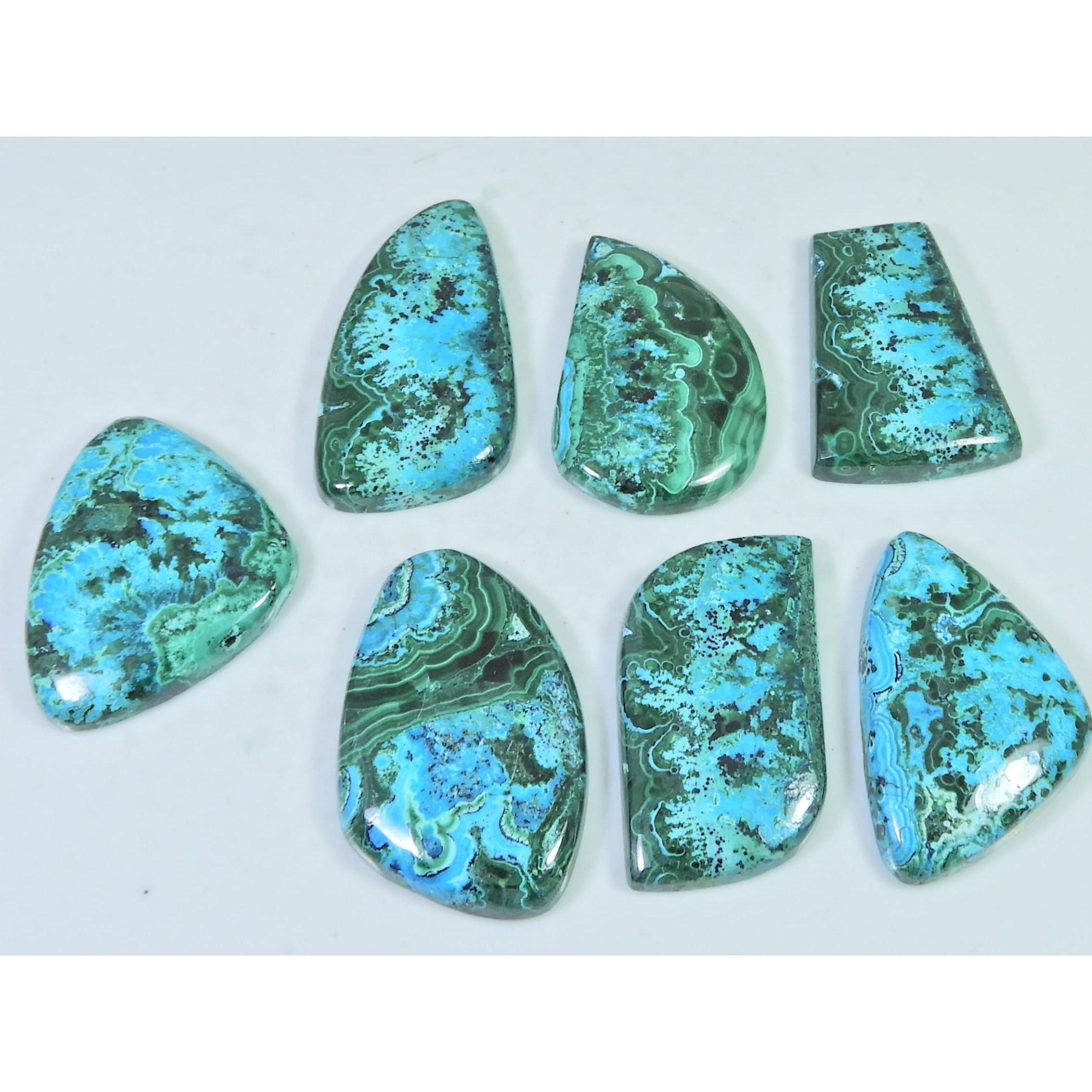 250Cts.Natural Chrysocolla Malachite Fancy Cabochon Loose Gemstone 7Pcs Lot C-2099