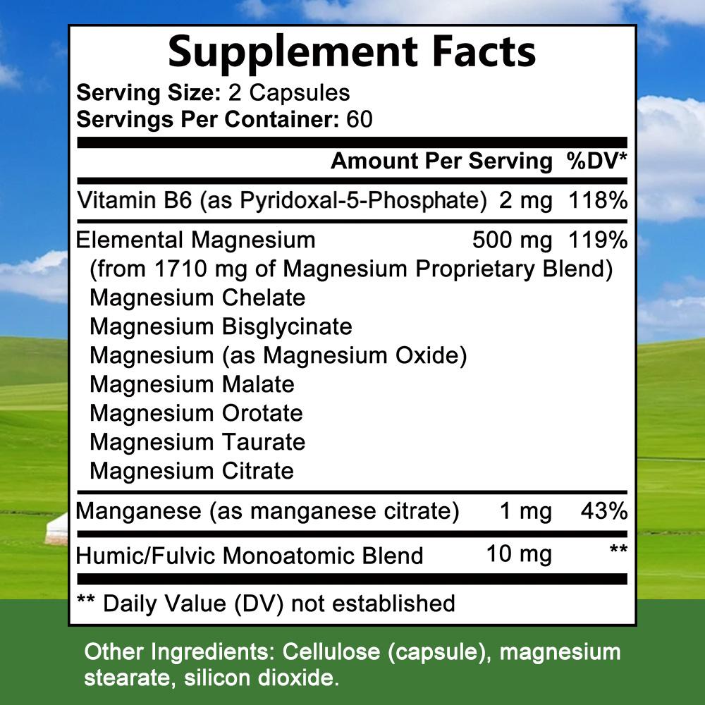 Magnesium complex supplement, beneficial for brain health, 120 capsules