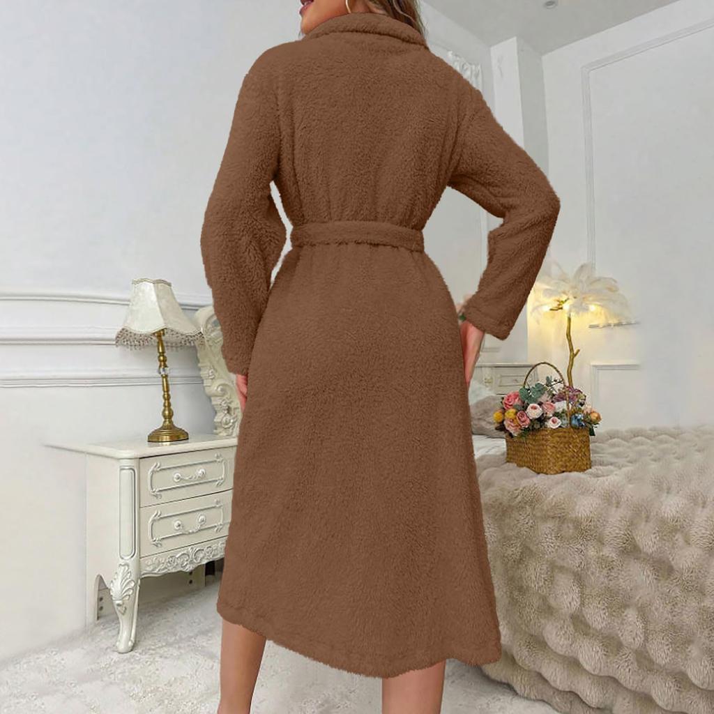 Damen Einfarbig Langärmlig Herbst/Winter Warm Bademantel Plüsch Homewear Morgenmantel Homewear Set