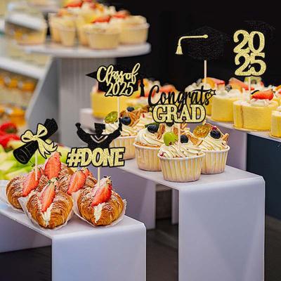 Class Of 2025 Graduation Cupcake Topper - Celebrate Graduation Day With Glitter Congrats Grad Cupcake Picks Decorations
