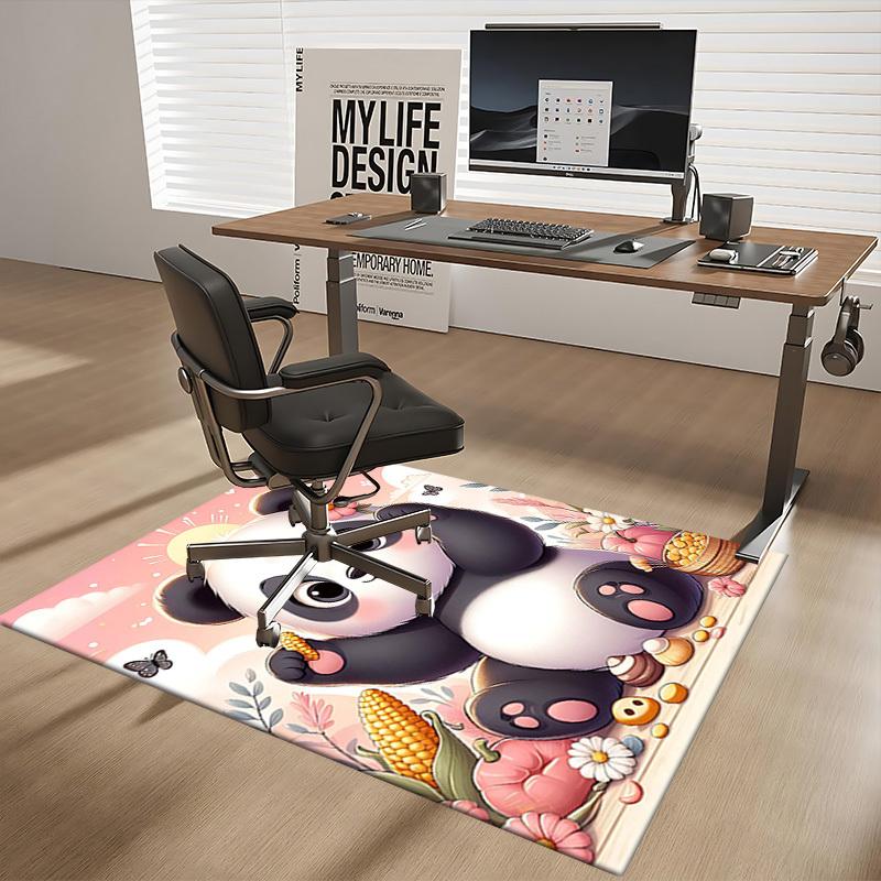 1pc Panda with Flower Chair Mat - Anime Cartoon Design, Non-Slip Carpet for Office Chair, Suitable for All Seasons, Home Decor, Living Room, Bedroom,