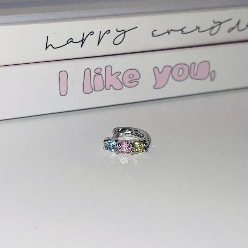 Double Ear Piercing Hoop Earrings with Colored Zircon – Exquisite, Flashy, Niche Design