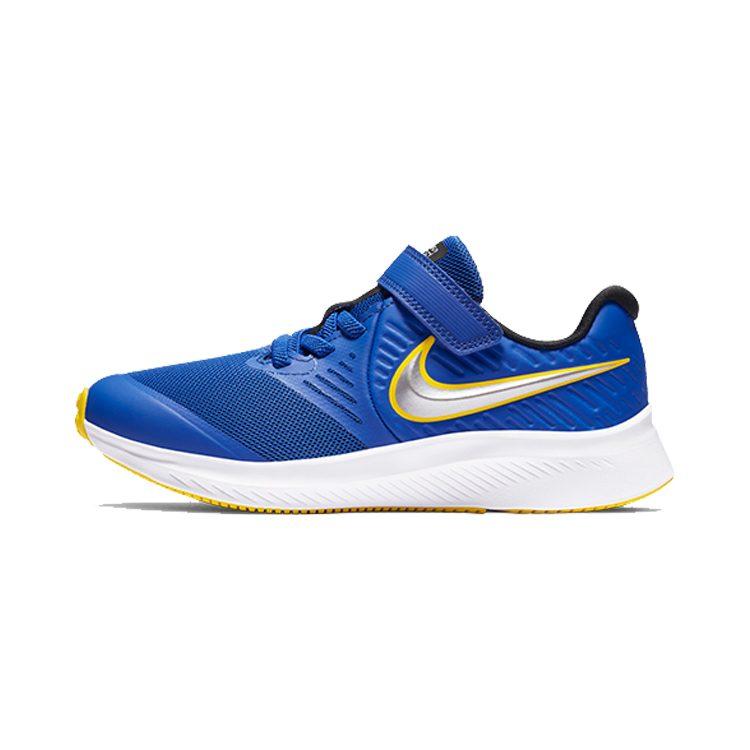 Nike Star Runner 2 Hook and loop Slip Resistant Cushioning Low top Kids' Running Shoes Blue Silver AT1801-404