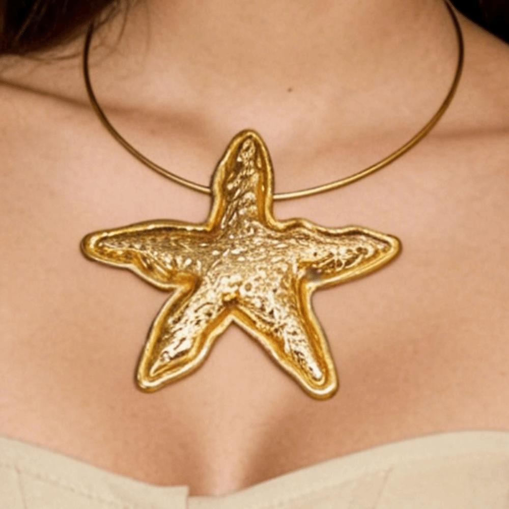 Silber Geometrischer Runder Kragen Anhänger Gold Schmuck Mode Seestern Anhänger Metall Choker Damen