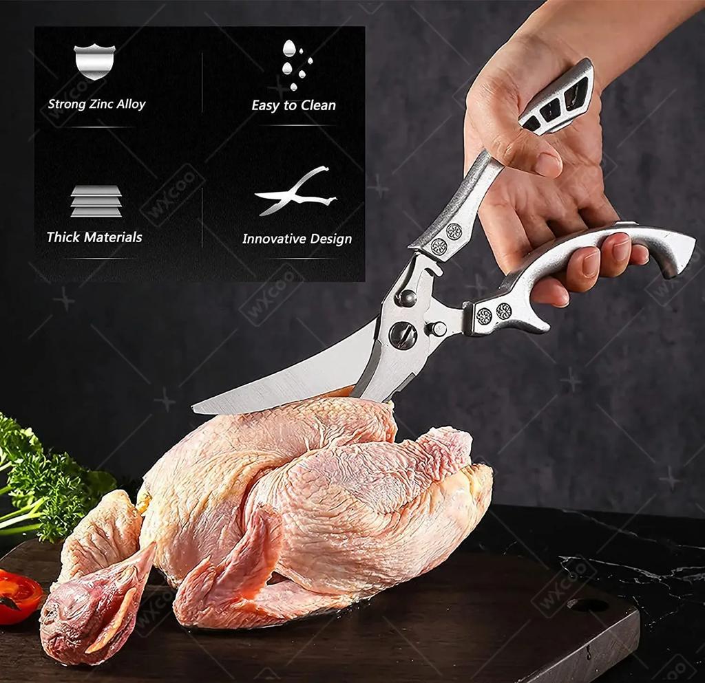 Forbici da Cucina WXCOO in Acciaio Inossidabile Ultra Affilate per Carne Pesce Verdure Taglierino Osso di Pollo Forbici per Barbecue
