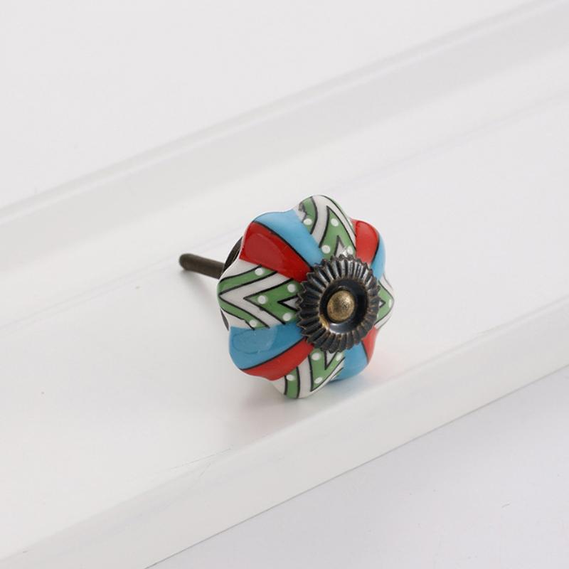 1PC Iron Material Vintage Cabinet Handle European Style Painted Pattern Exquisite Pumpkin Shape Home Decoration Multicolor