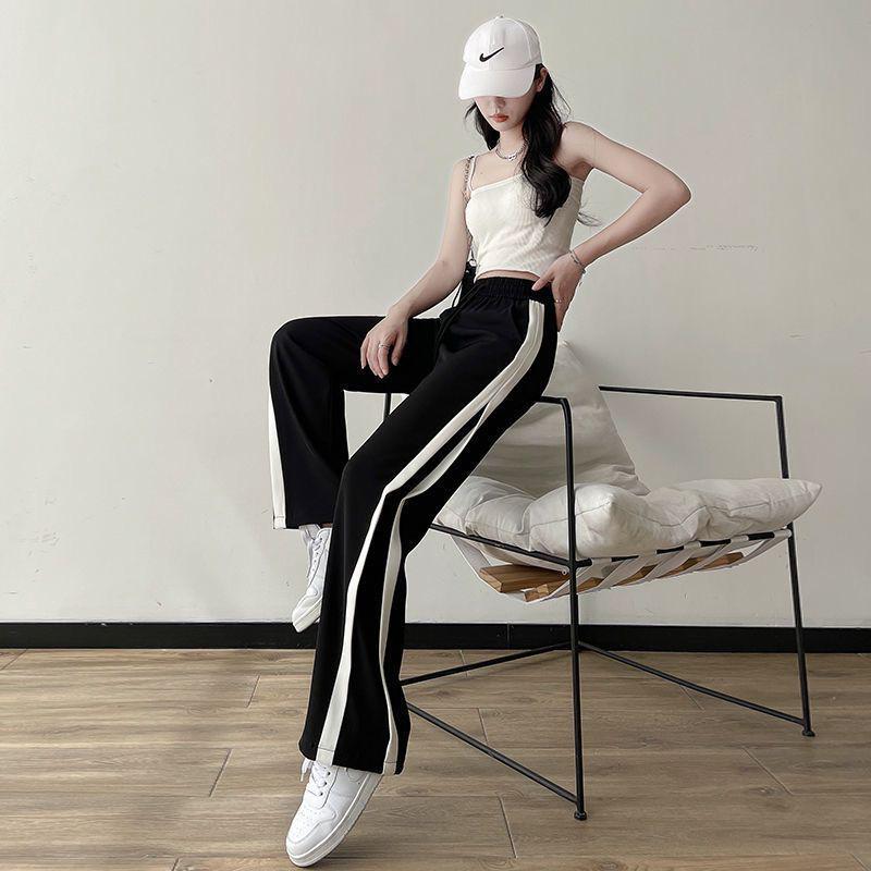 Women's Korean Style Wide-Leg Pants: Plus Size Slimming Straight, Loose Casual Petite Floor-Length, Trendy Spring-Summer Sportswear.