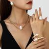 Trend Hot Sale Special-shaped Pearl Set Retro Luxury Fashion Temperament Necklace Stud Earrings Ring Set