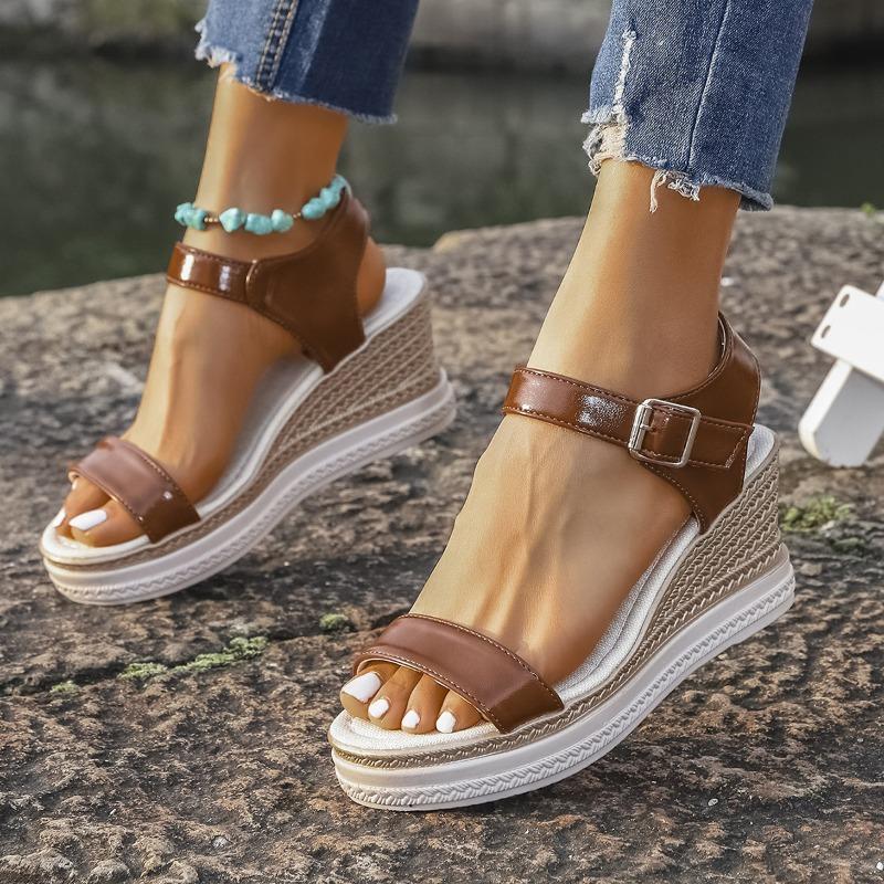 Women’s Peep-Toe Buckle Platform Slide Sandals Casual Summer Shoes