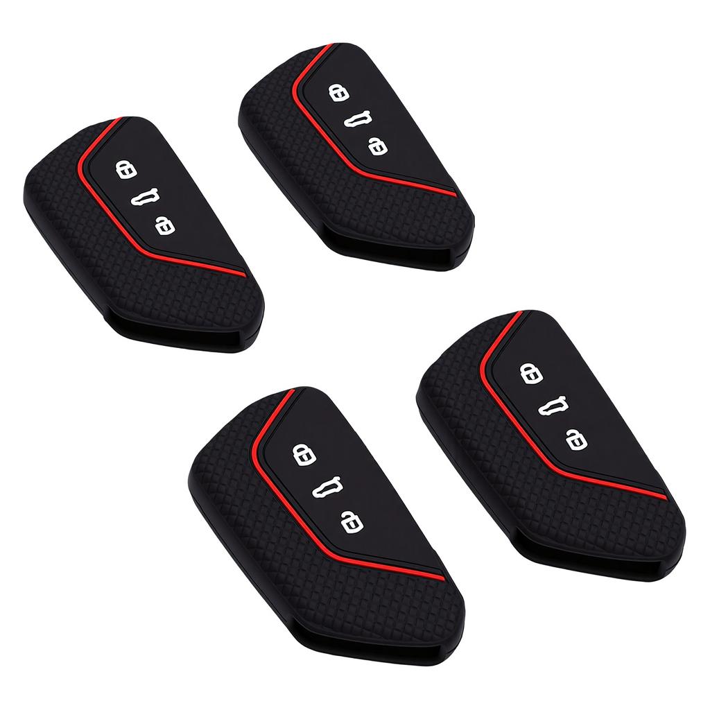 4PCS Car Key Cover Black Color Non Slip Textured Scratch Proof Soft Silicone Protective Key Fob Case