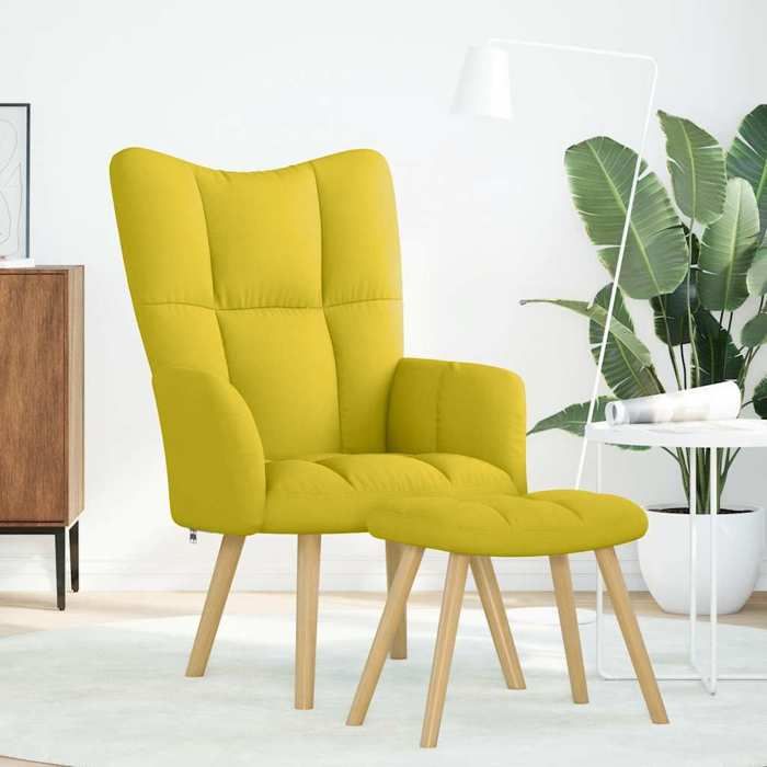 VidaXL Chaise de relaxation avec repose-pied jaune clair tissu, chaise, fauteuil relax, fauteuil relax en tissu, chaise de 4016787