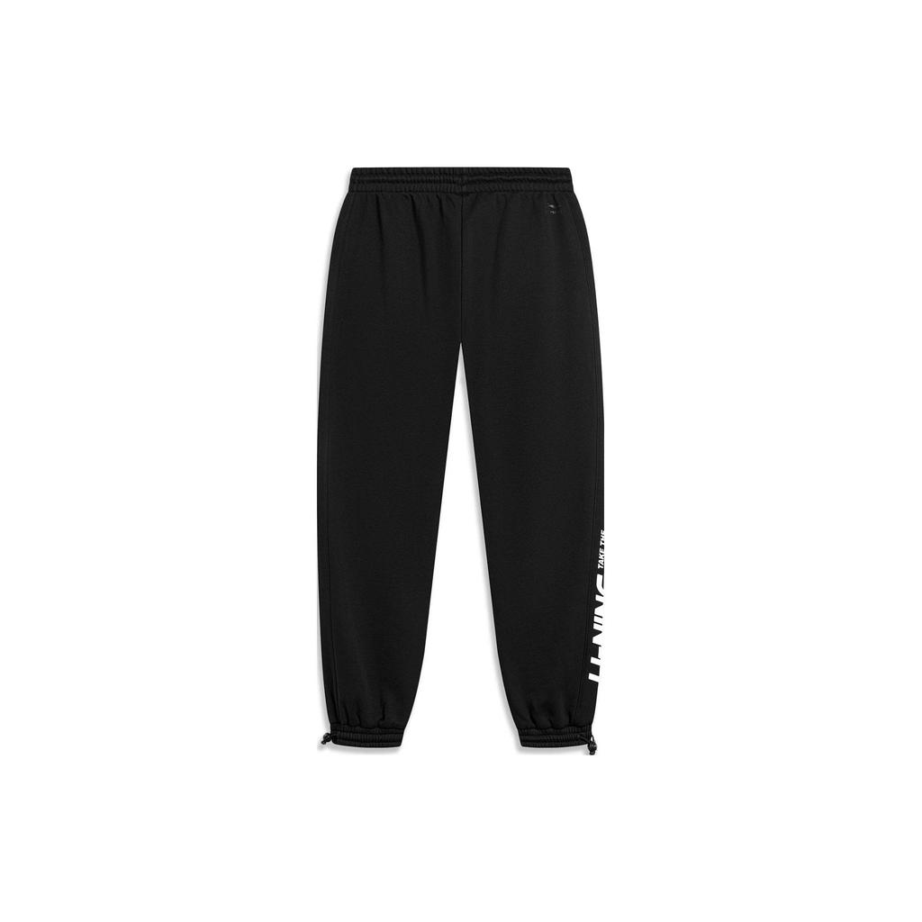 Li Ning Lifestyle Series Letter Mid Waist Fleece Cuffed Knitted Sports Pants Men bottoms Black AKLTB11-1