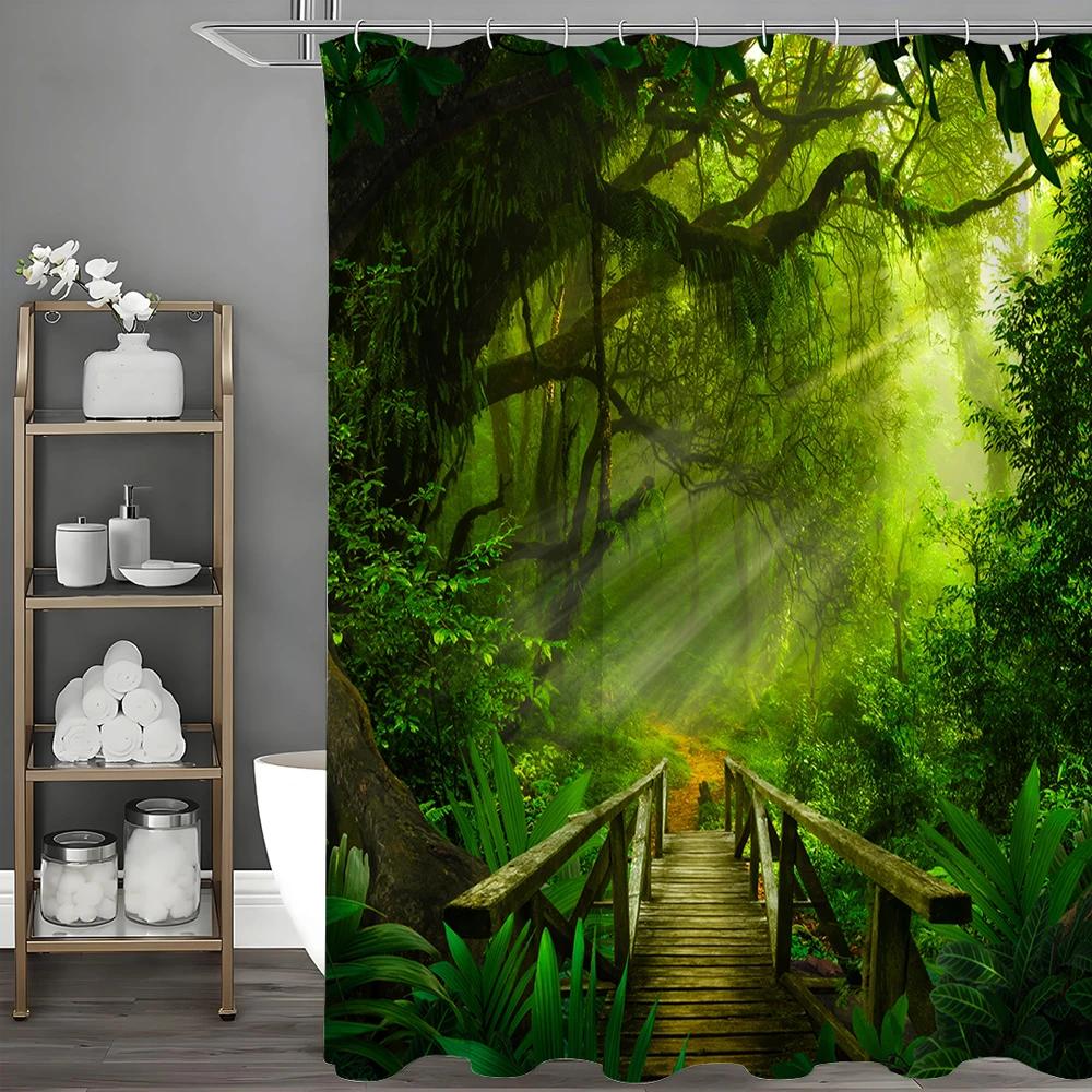 Wald Woodbridge Baum Grünzeug Sonnenlicht Grün Heilung Duschvorhang, Badezimmer Dekorativer Duschvorhang, Wasserdichter Duschvorhang