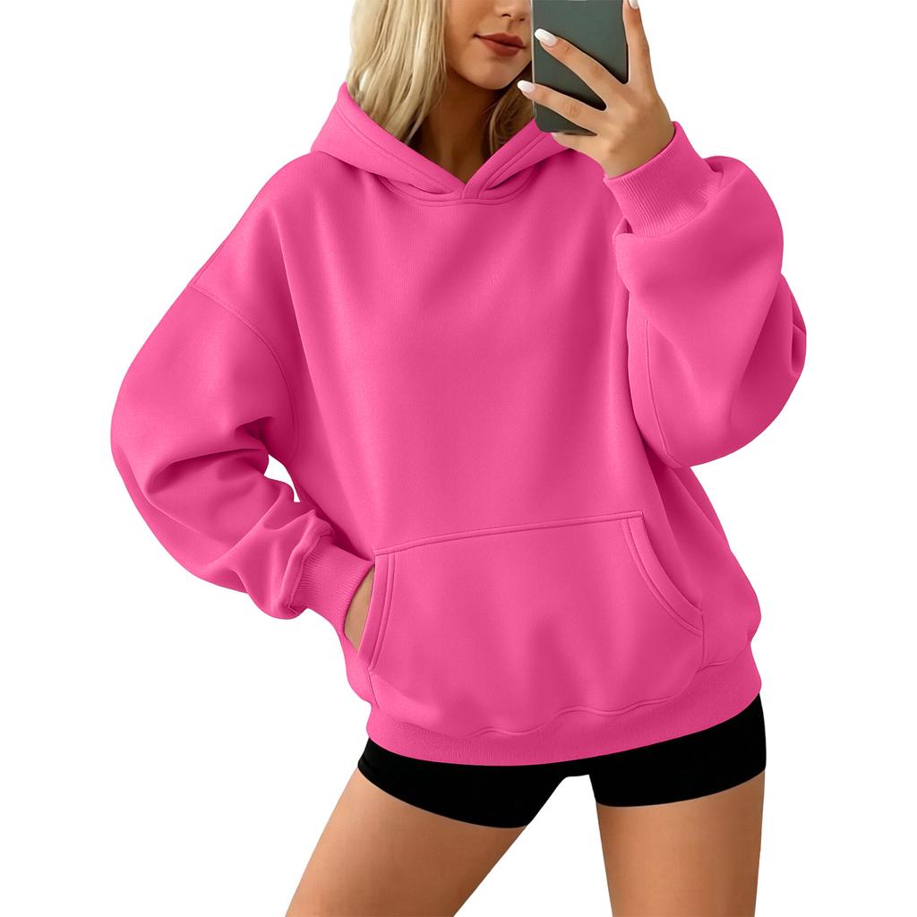 Women's Color Long Sleeve Hoodie with Front Pocket, Loose Fit Pullover for Casual Daily Wear
