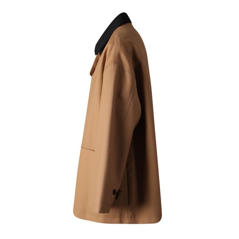 Womens Vintage Patchwork Trench Coat Loose Fit Mid-Length Casual Outerwear POLO Collar