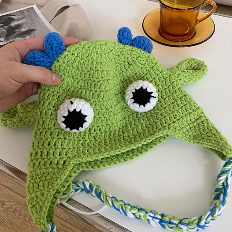 Adult's Cartoon for Monster Shape Knitted Hats All-match Hat Warmer Knitted Cosplay Cap Winter Holiday Gifts for Unisex