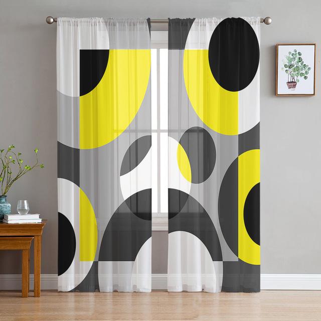 Geometric Patterns Tulle Curtains For Living Room Sheer Curtain Bedroom Voile Decorative Window Treatments